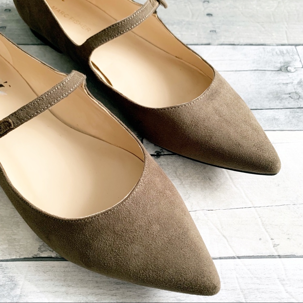Marc Fisher | Olive Green Suede Pointed Flats 10 - Picture 2 of 5
